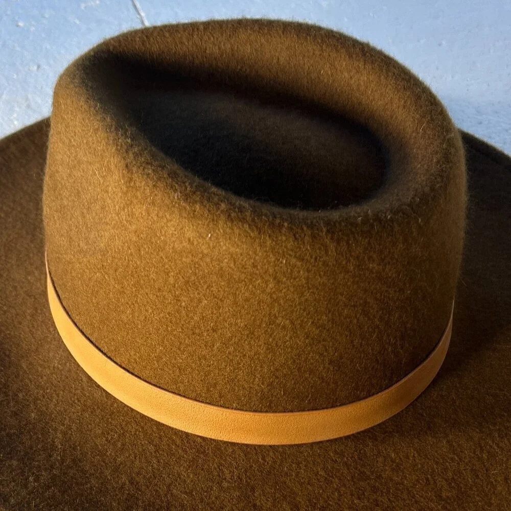 Brown Wool Fedora flat brim hat Classic Boho Western Steampunk Staple Unisex
